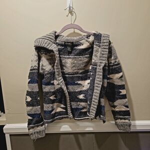 Eddie Bauer Lambswool Tribal Print Button Front Cardigan Sweater Size Medium